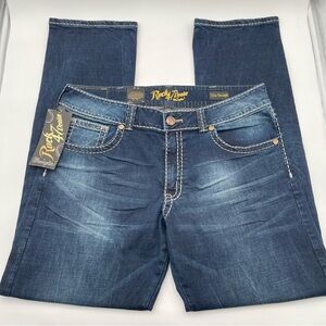 Rock 47 Denim Jeans By Wrangler Men's Slim Straight Dark Wash Embroidered NWT